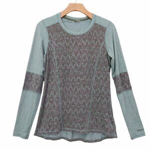 Marmot Baselayer Top Womens Medium Green Thermal Long Sleeve Knit Crew Neck